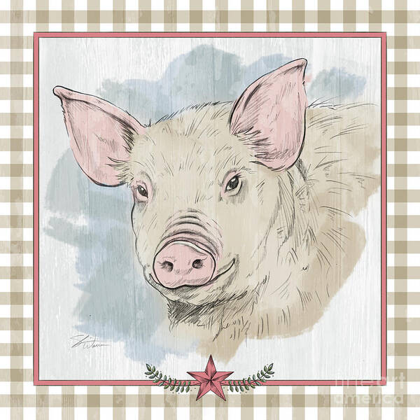 Pig Poster featuring the mixed media Pig Portrait-Farm Animals by Shari Warren