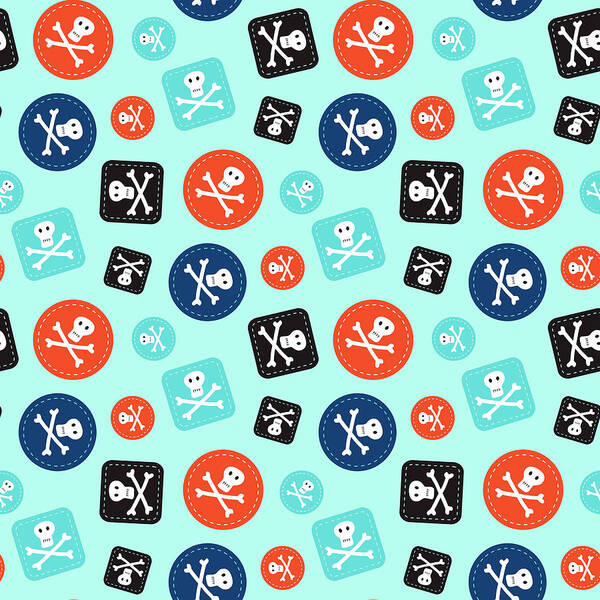 Pirate Badge Poster featuring the digital art Pirate Badge Pattern Blue by Carla Martell