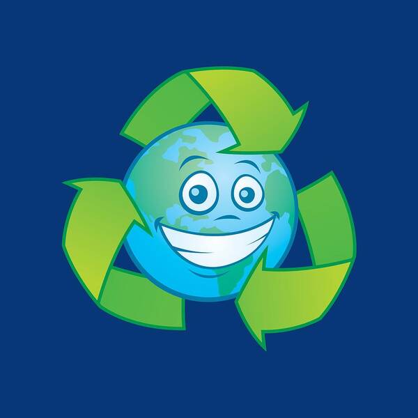 Green Poster featuring the digital art Planet Earth Recycle Cartoon Character by John Schwegel