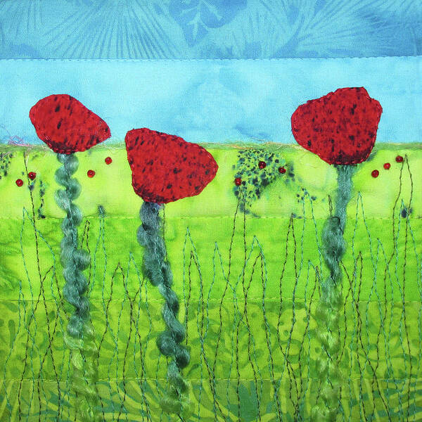 Art Quilt Poster featuring the tapestry - textile Poppy Power by Pam Geisel