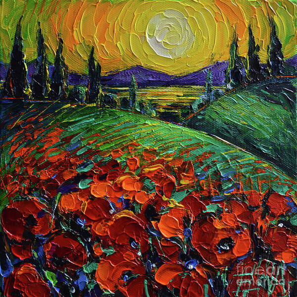 Poppyscape Sunset - Impasto Palette Knife Acrylic Painting Mona Edulesco  Poster by Mona Edulesco - Instaprints