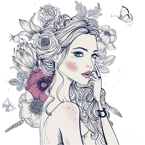 Bride Poster featuring the digital art Portrait Of Young Beautiful Woman by Elena Barenbaum