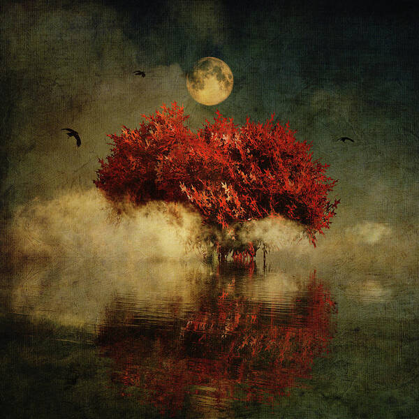 Autumn Poster featuring the digital art Red American Oak in a dream by Jan Keteleer