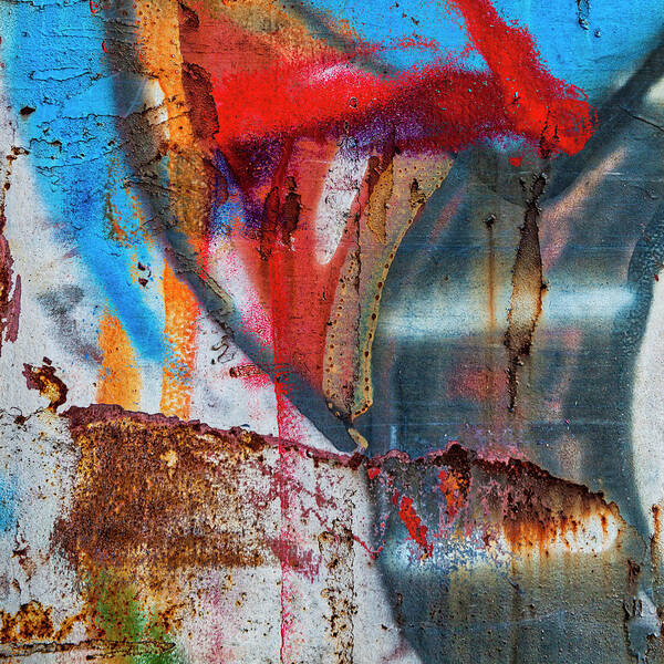 Graffiti Poster featuring the mixed media Red Blue Graffiti Abstract Square 2 by Carol Leigh