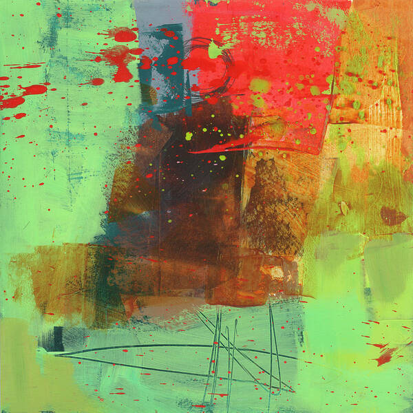 Abstract Art Poster featuring the painting Red Green Hot Mess by Jane Davies