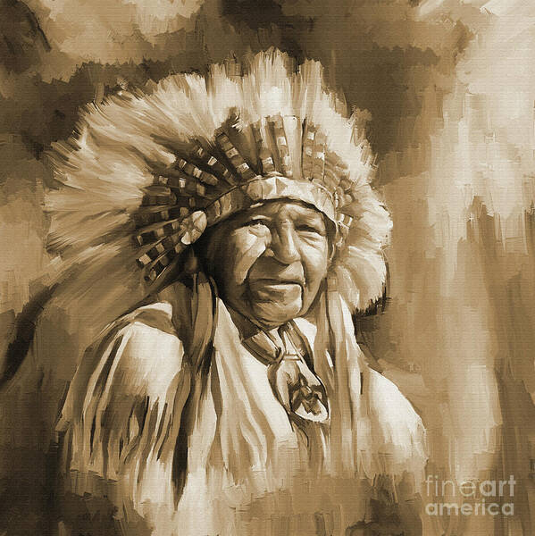 Native American Poster featuring the painting Red Indian art ggb012 by Gull G