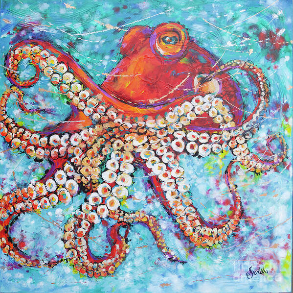 Octopus Poster featuring the painting Giant Pacific Octopus by Jyotika Shroff