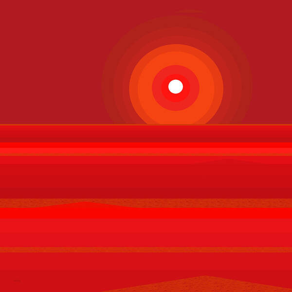 Red Sunset Poster featuring the digital art Red Sunset by Val Arie