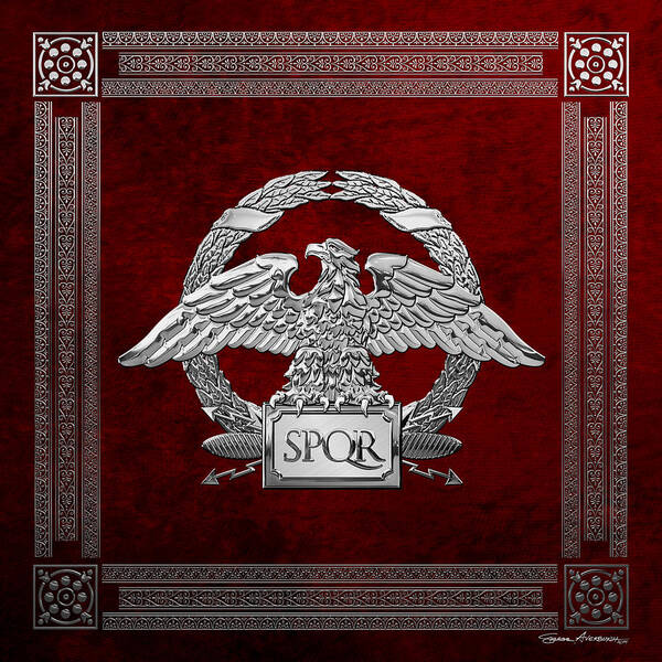 ‘treasures Of Rome’ Collection By Serge Averbukh Poster featuring the digital art Roman Empire - Silver Roman Imperial Eagle over Red Velvet by Serge Averbukh
