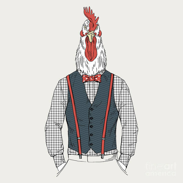 Chicken Poster featuring the digital art Rooster Dressed Up In Retro Style by Olga angelloz