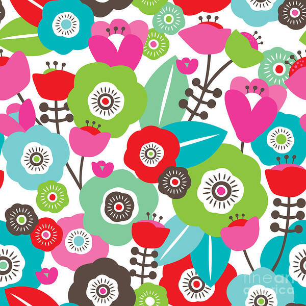 Pink Poster featuring the digital art Seamless Colorful Spring Flowers by Maaike Boot
