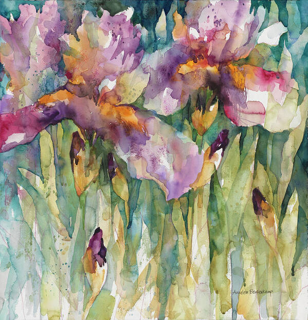 Purple Iris Poster featuring the painting Siberian Iris by Annelein Beukenkamp