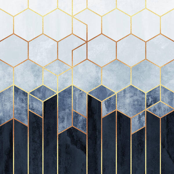 Graphic Poster featuring the digital art Soft Blue Hexagons by Elisabeth Fredriksson
