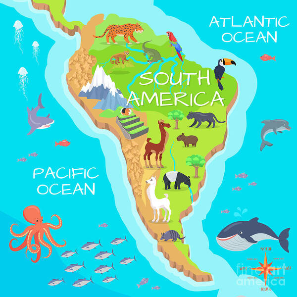 South America Mainland Cartoon Map Poster by Robuart - Pixels