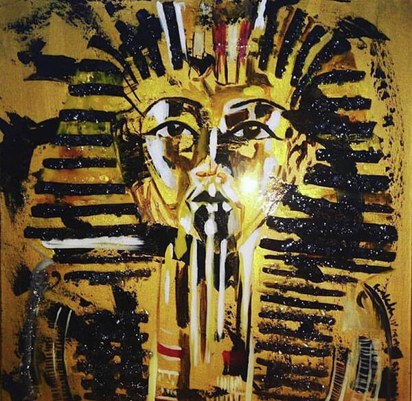 Black And Gold Aphia Sphinx Poster featuring the painting Sphinx by Femme Blaicasso