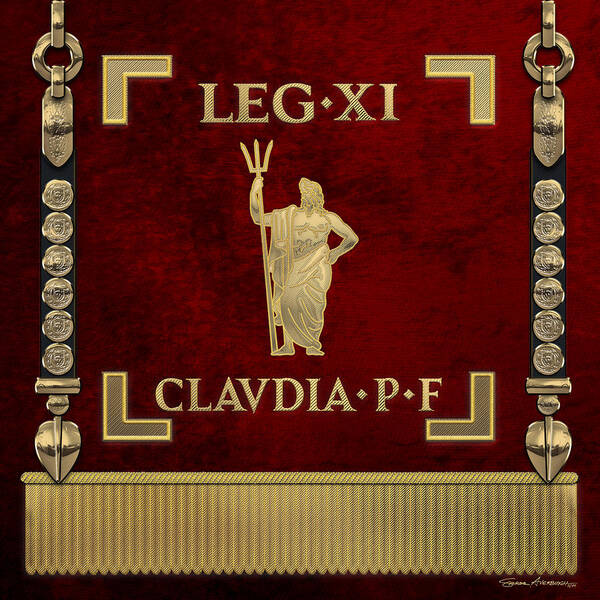 ‘rome’ Collection By Serge Averbukh Poster featuring the digital art Standard of the 11th Roman Legion - Vexillum of Legio XI Claudia by Serge Averbukh