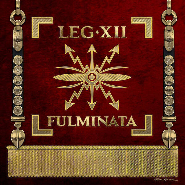 ‘rome’ Collection By Serge Averbukh Poster featuring the digital art Standard of the 12th Legion Fulminata - Vexillum of Thunderbolt Twelfth Legion by Serge Averbukh