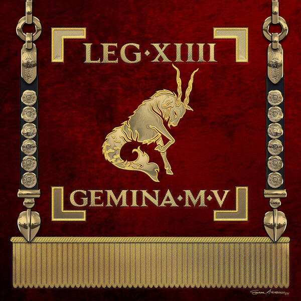 ‘rome’ Collection By Serge Averbukh Poster featuring the digital art Standard of the 14th Legion Gemina - Vexillum of The Twinned Fourteenth Legion Gemina Martia Victrix by Serge Averbukh