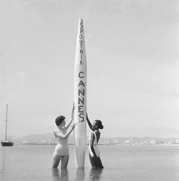 Humor Poster featuring the photograph Starlettes Launch The Spoutnik During by Keystone-france