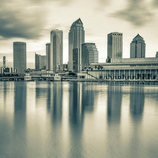 America Poster featuring the photograph Tampa Bay Skyline in Sepia 1x1 by Gregory Ballos