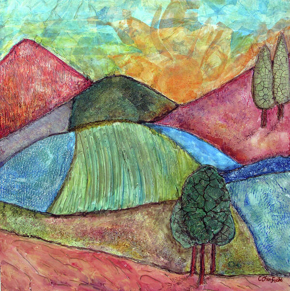 Mixed Media Poster featuring the mixed media Textured Fields by Christine Chin-Fook