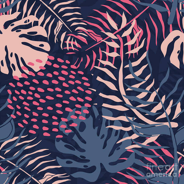 Tropical Pattern Poster featuring the digital art Tropical Seamless Pattern With Palm by Yevhenii Dubinko