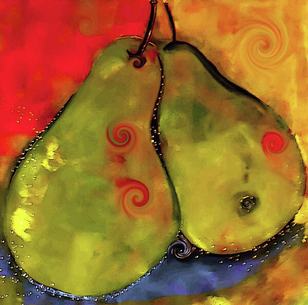 Pears Poster featuring the digital art Two Twirly Pears Painting by Lisa Kaiser