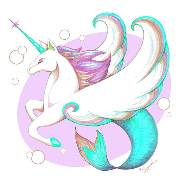 Unicorn Poster featuring the drawing Unicorn of the Sea III by Sipporah Art and Illustration