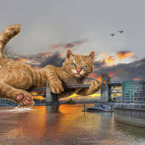 Cat Kitty Kitten Orange Poster featuring the digital art Vancouver Housing Crisis by Mark Zelmer