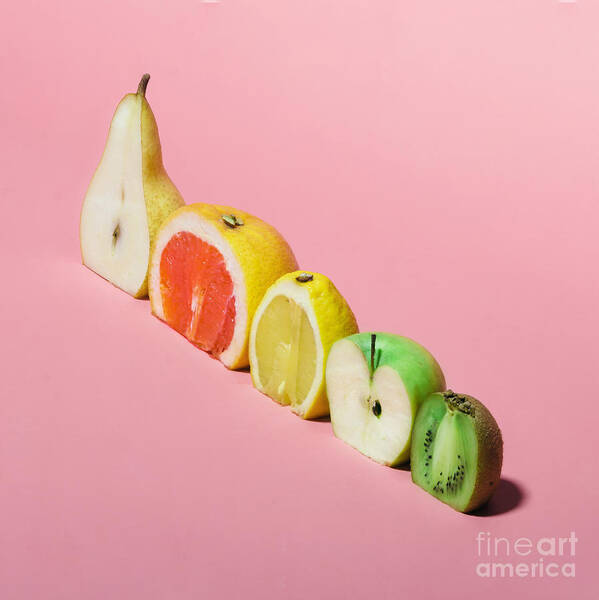 Fancy Poster featuring the photograph Various Fruits Sliced In Half Minimal by Zamurovic Photography
