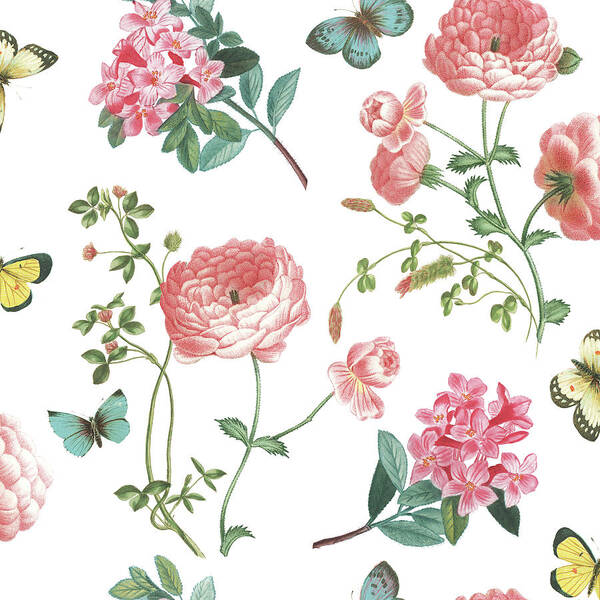 Azaleas Poster featuring the mixed media Victorian Garden Bright Pattern I by Wild Apple Portfolio