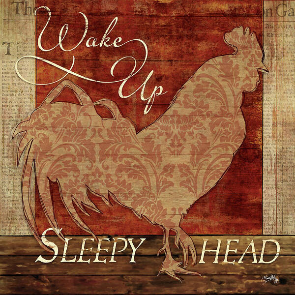 Rooster Poster featuring the mixed media Wake Up Sleepy Head by Elizabeth Medley