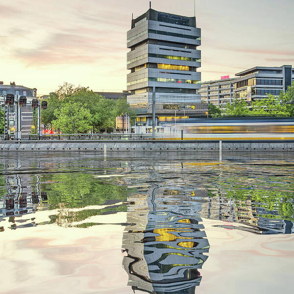 Architecture Poster featuring the digital art Water Reflection Akragon Rotterdam by Frans Blok