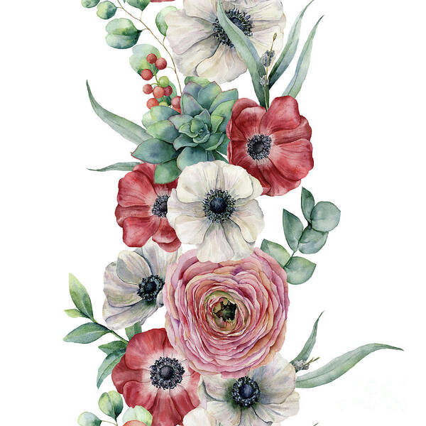 Composition Poster featuring the digital art Watercolor Seamless Vertical Floral by Yuliya Derbisheva