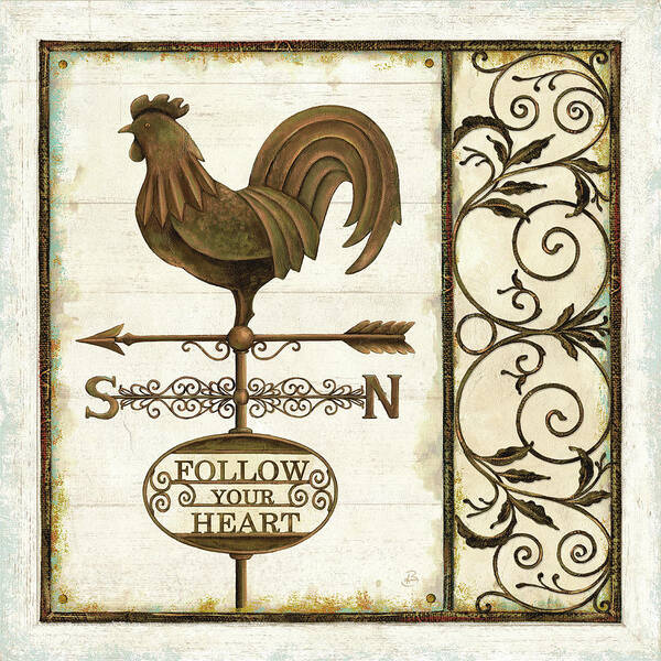 Rooster Poster featuring the mixed media Weathervane Wisdom I by Daphn? B.