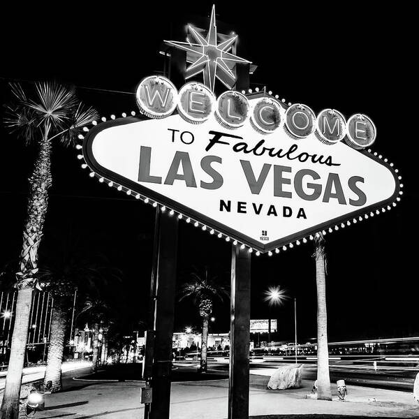 Las Vegas Sign Poster featuring the photograph Welcome to Las Vegas Neon Sign - Nevada USA 1x1 Monochrome by Gregory Ballos