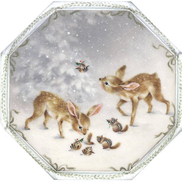 Two Fawns Poster featuring the painting White Christmas by Peggy Harris
