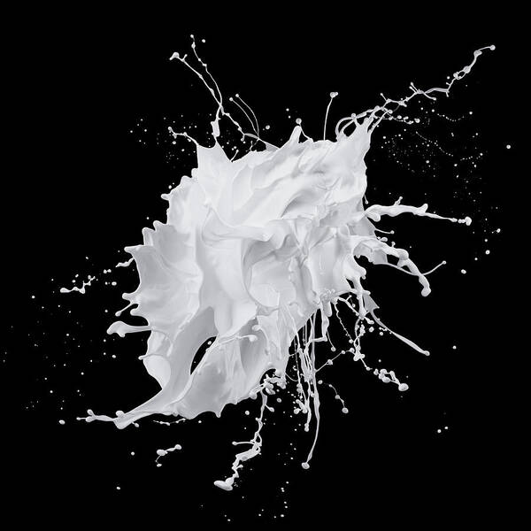White Paint Splash On Black Background Poster By Biwa Studio