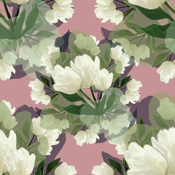 Glory Poster featuring the mixed media White Tulips - on pink by BFA Prints