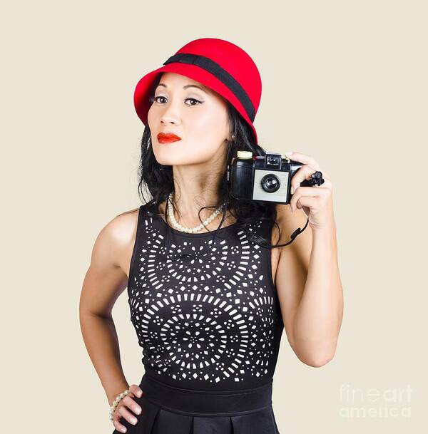 Fifties Poster featuring the photograph Woman with an old camera by Jorgo Photography