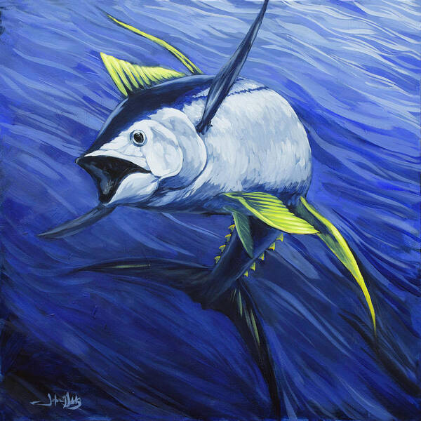 Yellow Fin Poster featuring the painting Yellowfin Tuna by John Gibbs