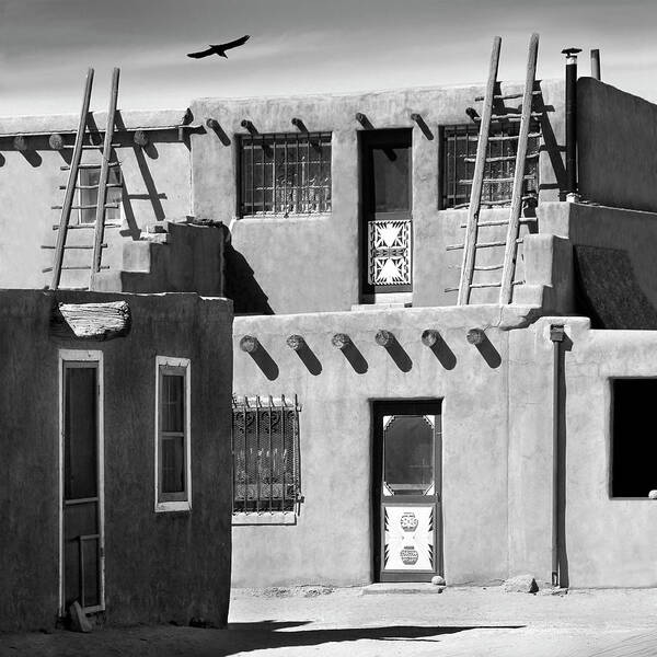 Acoma Pueblo Poster featuring the photograph Acoma Pueblo Adobe Homes B W by Mike McGlothlen