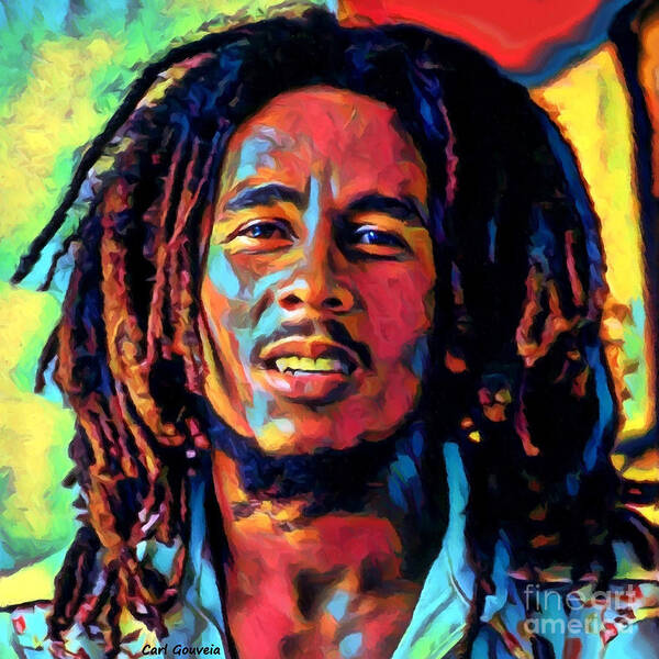 Bob Marley Art Poster featuring the mixed media Bob Marley in color #1 by Carl Gouveia