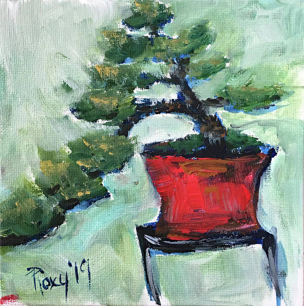 Bonsai Poster featuring the painting Bonsai in a Red Pot by Roxy Rich