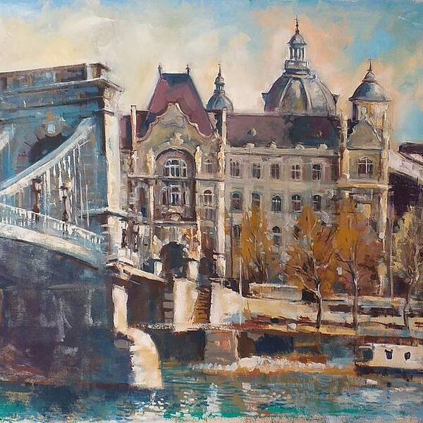 Budapest Poster featuring the painting Budapest Chain Bridge #1 by Lorand Sipos