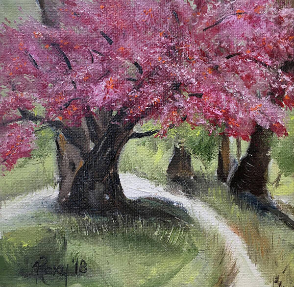 Cherry Blossoms Poster featuring the painting Cherry Blossoms in the Park #1 by Roxy Rich