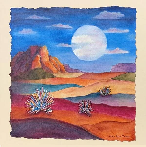 Mixed Media - Watercolor Poster featuring the mixed media Desert Moon by Terry Ann Morris