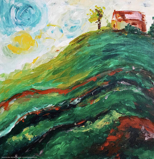 Landscape Poster featuring the painting House on a Hill #1 by Roxy Rich