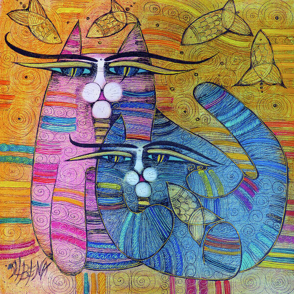 Albena Poster featuring the painting Mummy and I #1 by Albena Vatcheva