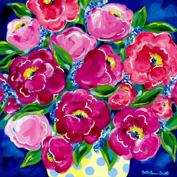 Floral Poster featuring the painting Polka Dot Bouquet by Beth Ann Scott